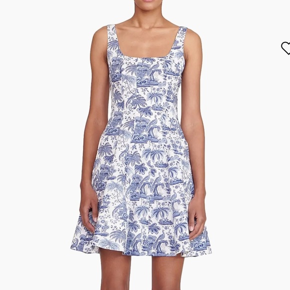 NEW STAUD Blue and White Toile Wells Mini dress - Picture 3 of 3